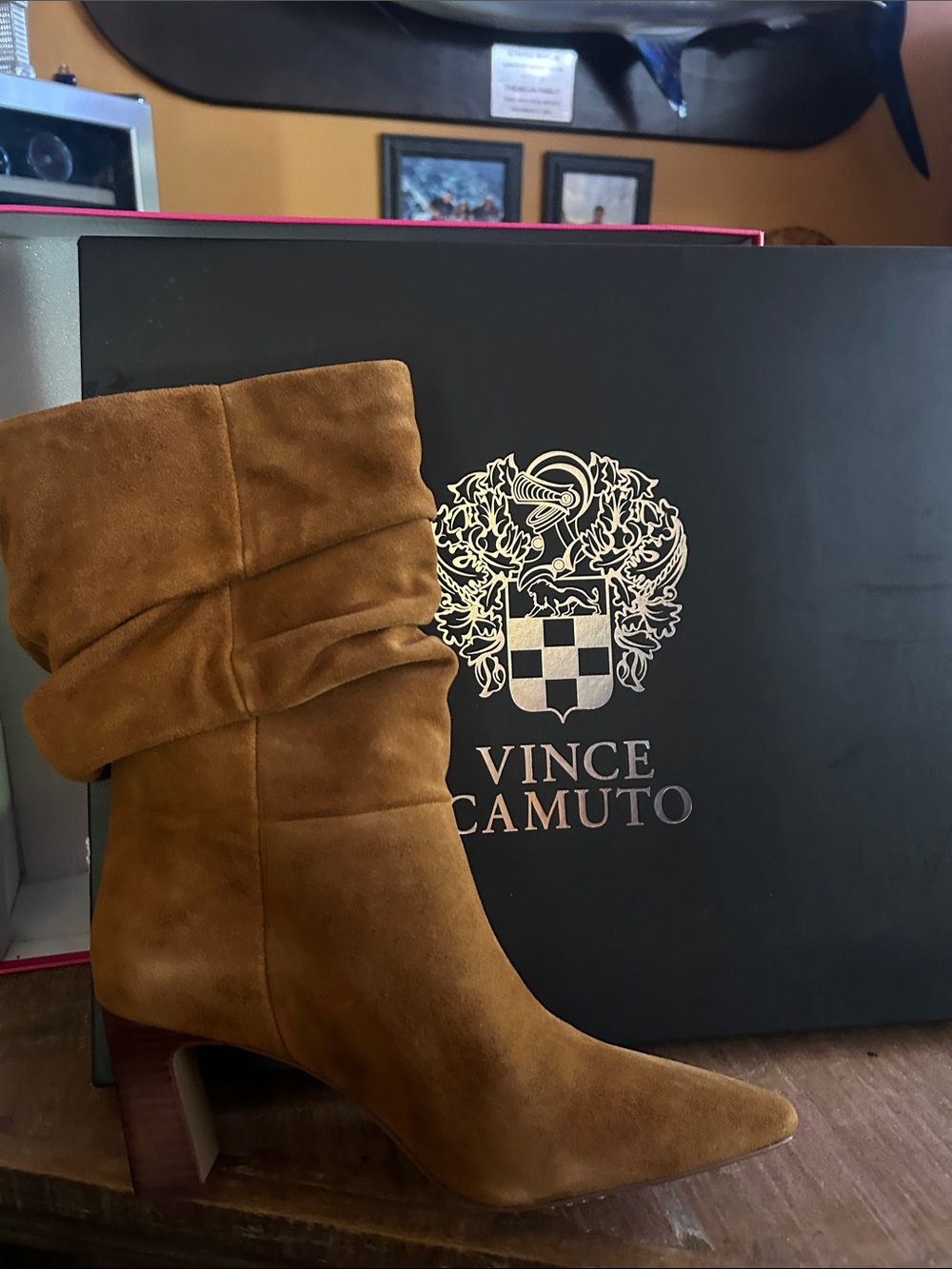 Vince Camuto Cognac Suede Slouchy Pointed-Toe Ankle Boots